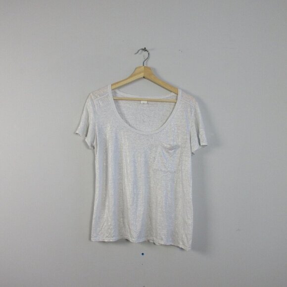 Club Monaco 100 Linen Top Women S White Shirt Scoop Neck Short Sleeve Summer 108 - Picture 1 of 8